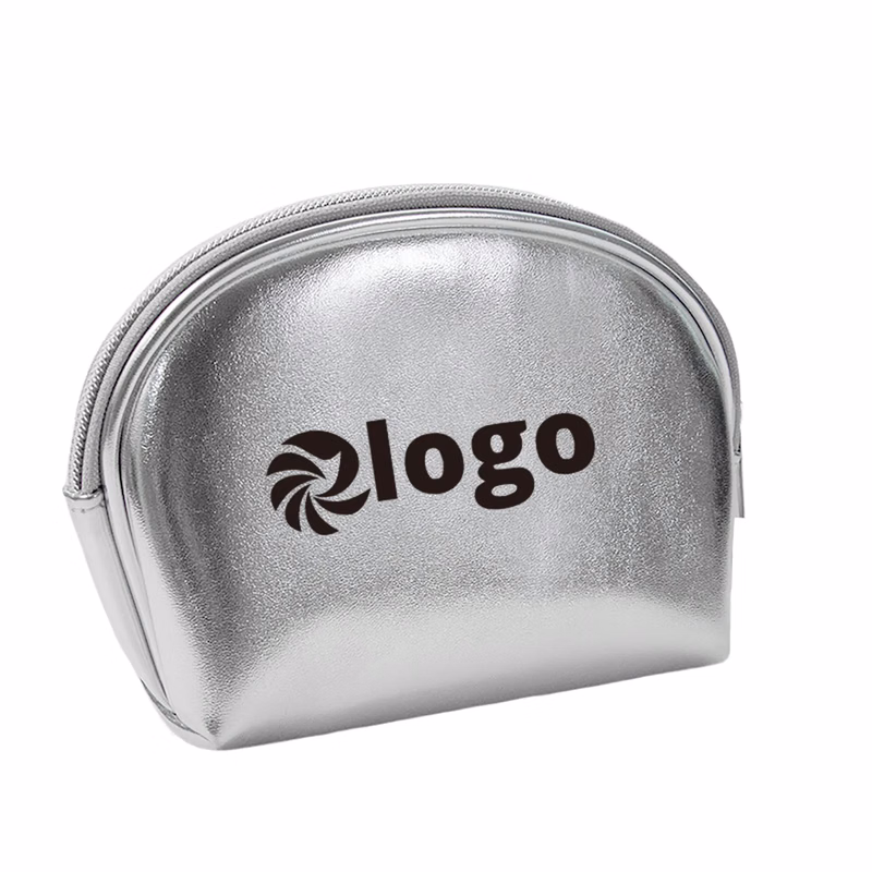 Pu Leather Silver Half Moon Cosmetic Bag MOQ 50pcs