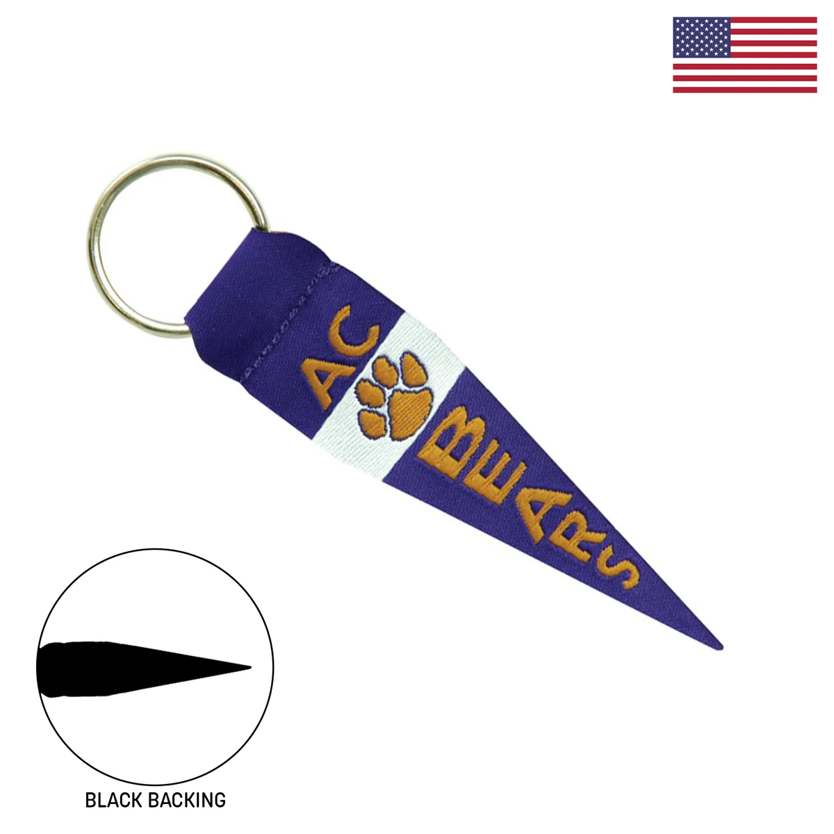 Woven Pennant-Shaped Key Fob w/ Black Backing & Split Ring - "Elite" Weave 1