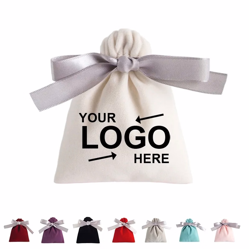 Velvet Drawstring Bag With Bowknot Ribbon
