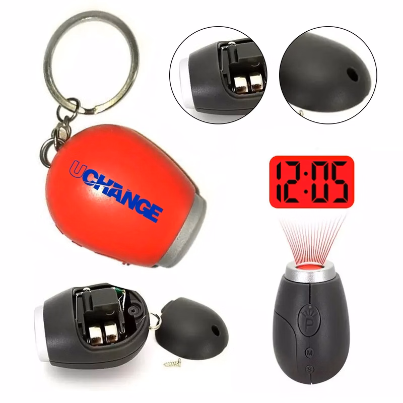Portable LED Projection Clock Keychain With Time Display