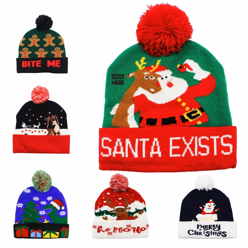 LED Knit Christmas Hat With Pom