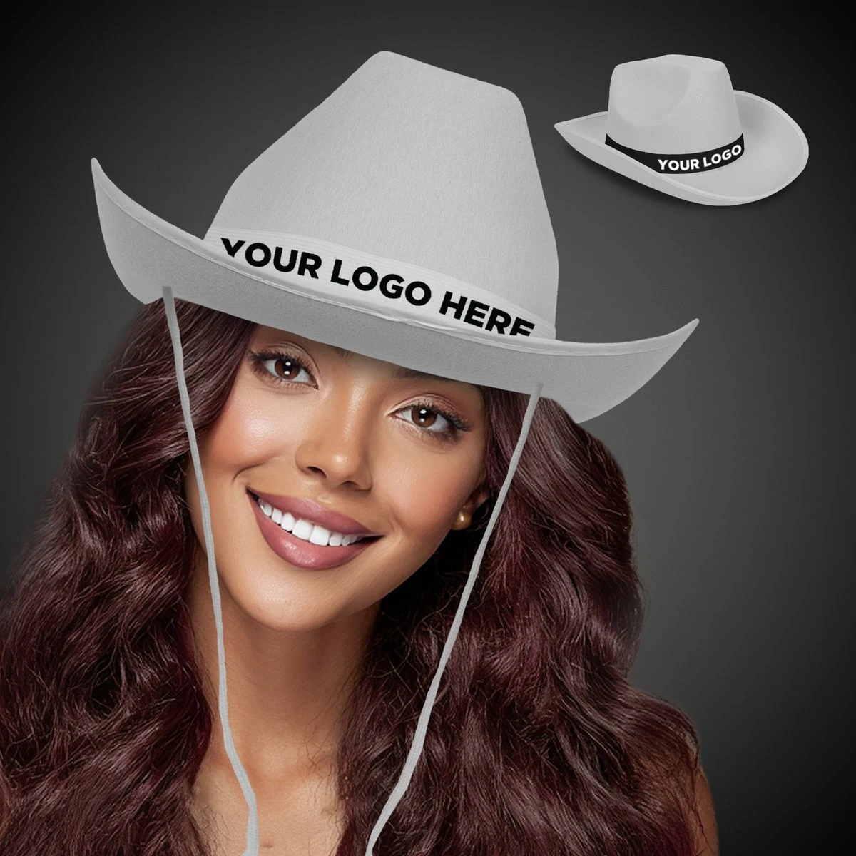 White Cowboy Hat with White Band(Imprinted) 1