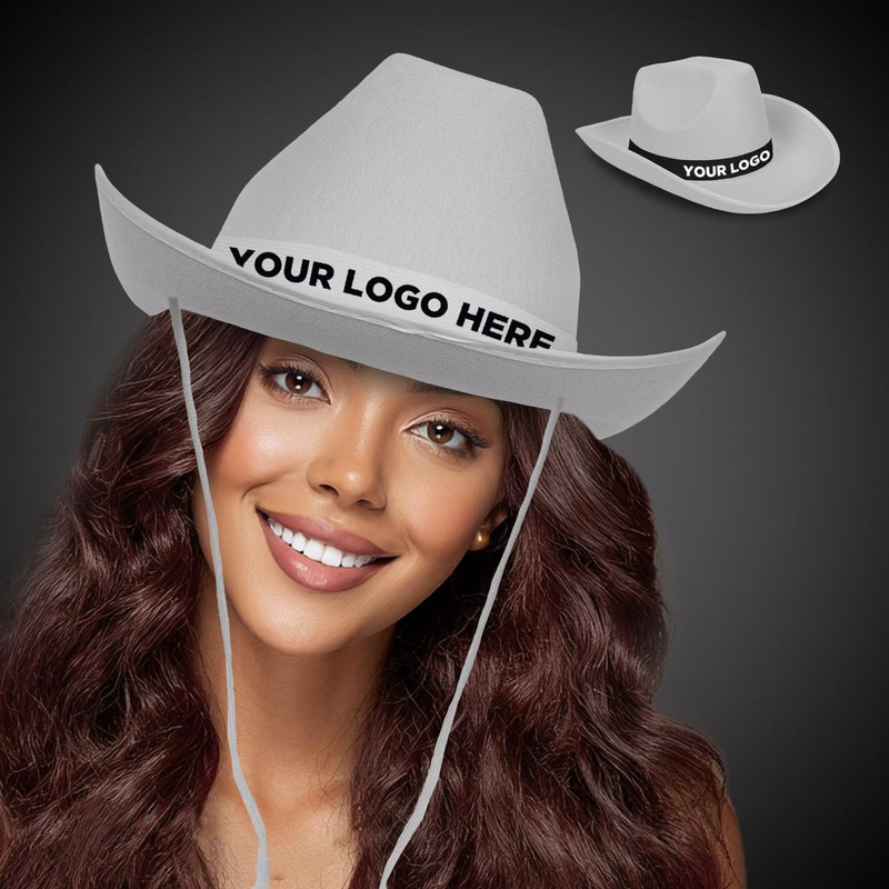 White Cowboy Hat with White Band(Imprinted)