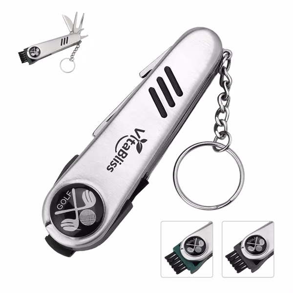 Custom 7 in 1 Stainless Steel Golf Multi Tool with Keychain — Premium Course Gift