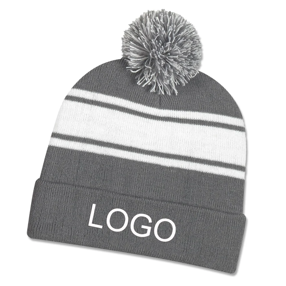 TWO TONE KNIT POM CUFF BEANIE 1