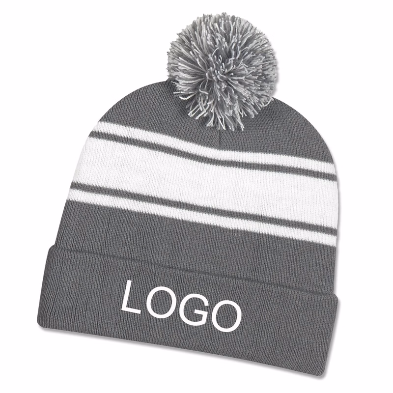 TWO TONE KNIT POM CUFF BEANIE