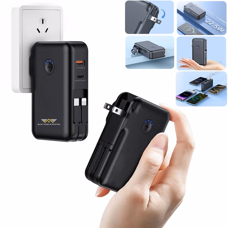 15000mAh Power Bank Built-in AC Wall Plug and Cables