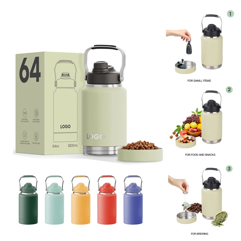 64oz Double Wall Stainless Stell Water Bottle Insulated Jug, custom water bottle with logo imprint 1