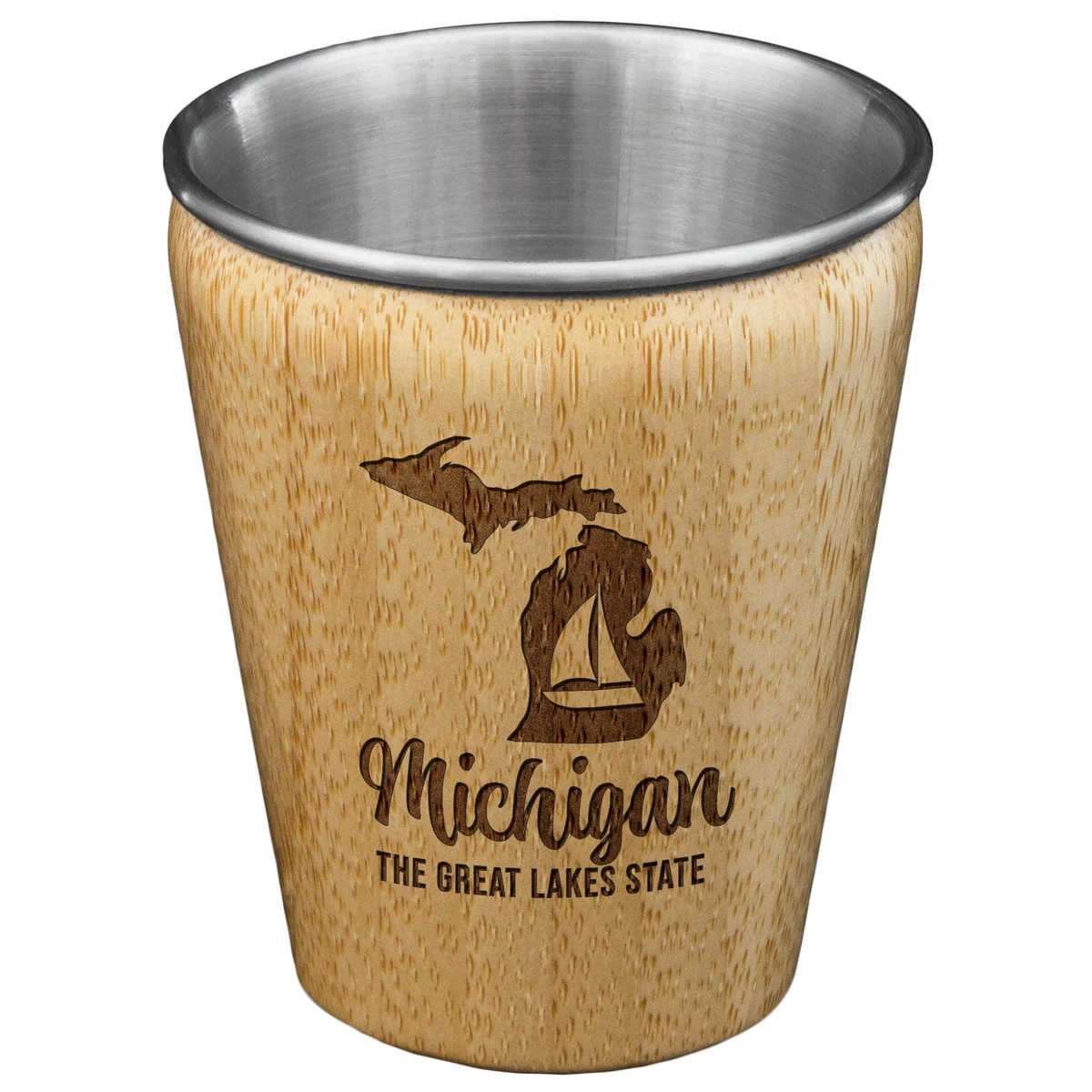 Michigan State Bamboo and Stainless Steel Shot Glass 1