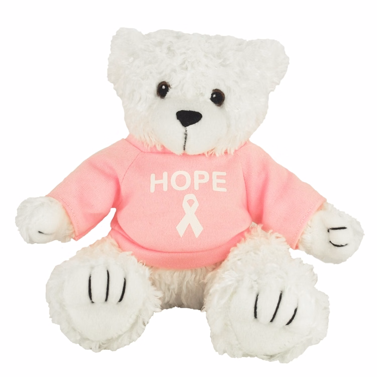 8" White Curly Bear with Shirt and 1 Color Imprint