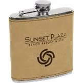 Laser Engraved Leatherette Covered Stainless Steel Flask - Light Brown