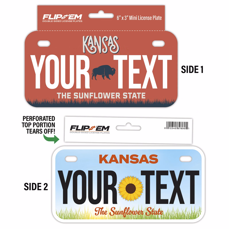 6" x 3" Flip 'Em Double-Sided Tear-Off Mini License Plate with Hanger (6" x 4")
