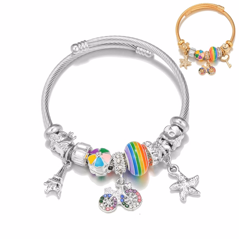 Stainless Steel Colorful bicycle pendant bracelet