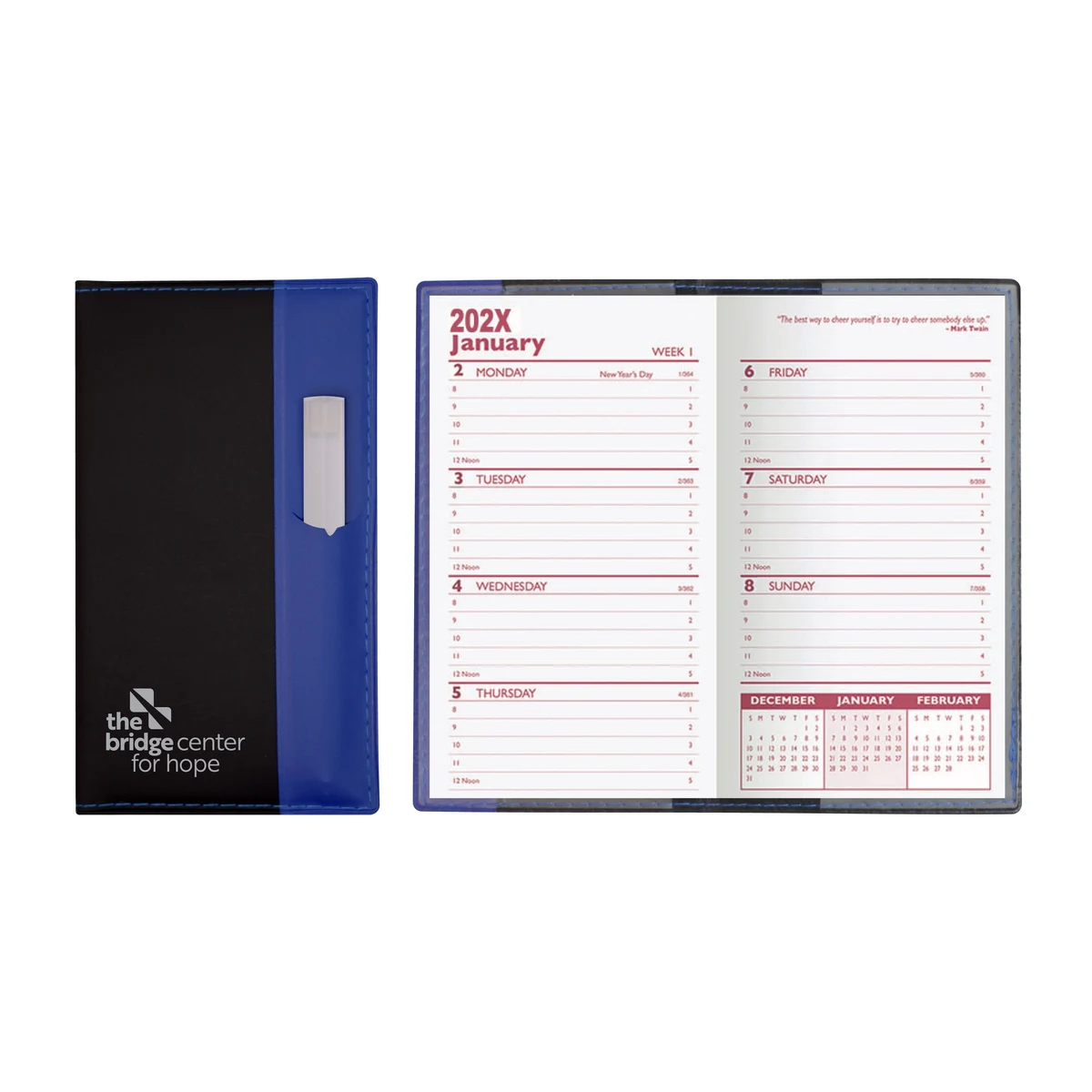 Lafayette Series Soft Cover 2 Tone Vinyl Weekly Planner w/ Clear Pen 1