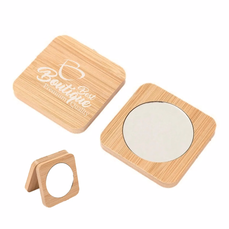 Portable Pocket Wood Square Makeup Compact Cosmetic Mirror