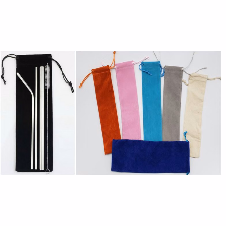 4 Stainless Steel Straw With Cleaning Brush with a velvet bag
