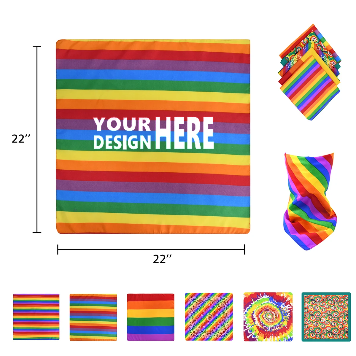 Freedom Rainbow Pride Stripes Bandanna 21" x 21" 1