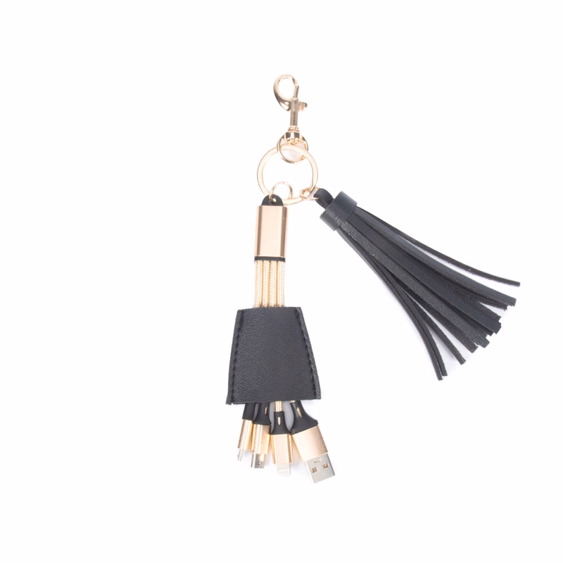 Vegan Leather Keychain with 4-in-1 Charging Cables