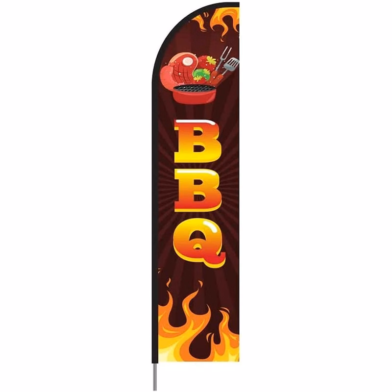 BBQ - Barbeque Feather Flag Banner Signs for Restaurant, Complete Pole Kit for Outdoor Advertising S