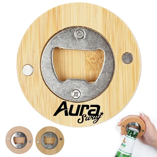 Custom Magnetic Wooden Bottle Opener with Stainless Steel — Bar Promo Essential 1