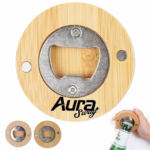 Custom Magnetic Wooden Bottle Opener with Stainless Steel — Bar Promo Essential