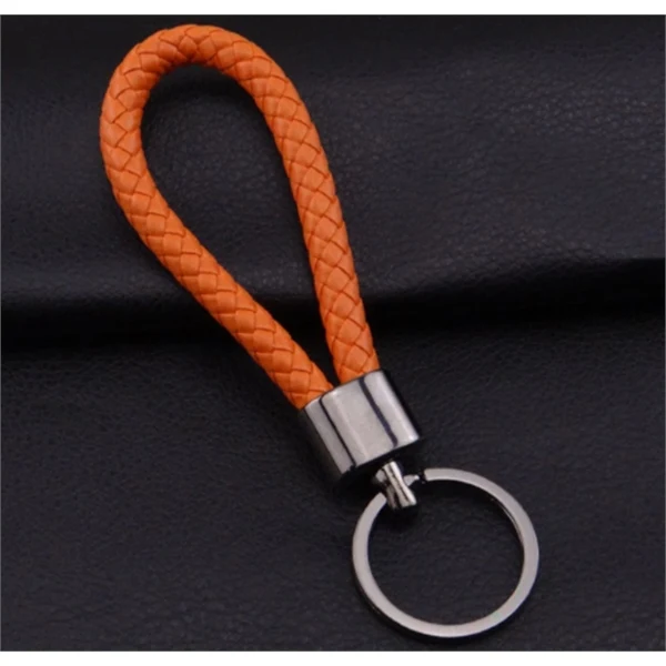 Custom Braided Leather Keychain with Gunmetal Pendant — Professional Trade Show Gift 1