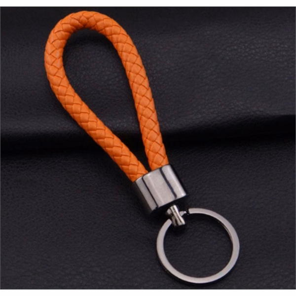 Custom Braided Leather Keychain with Gunmetal Pendant — Professional Trade Show Gift
