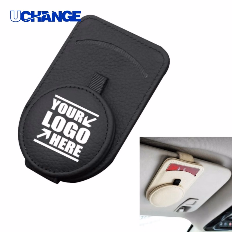 Leather Sunglasses Clip Card Holder for Car