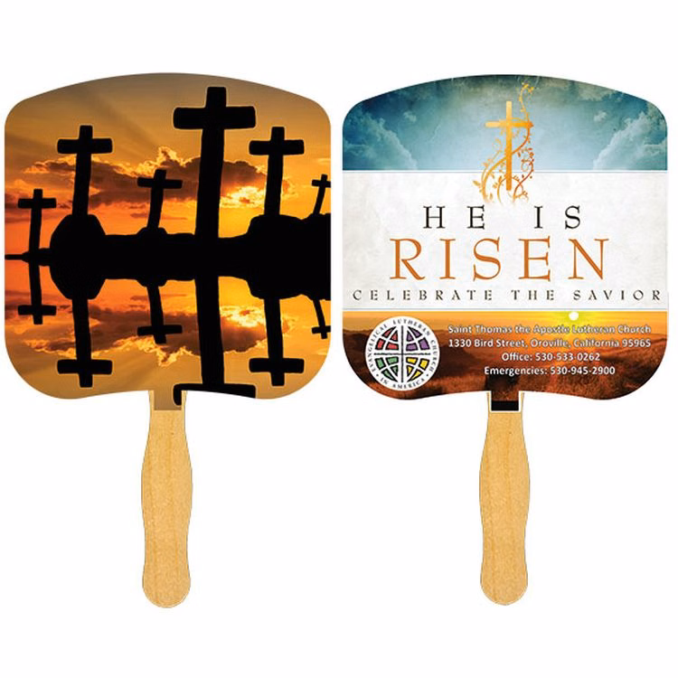 Religious Hand Fan/ Crosses at Sunset with Four Color Process Imprint