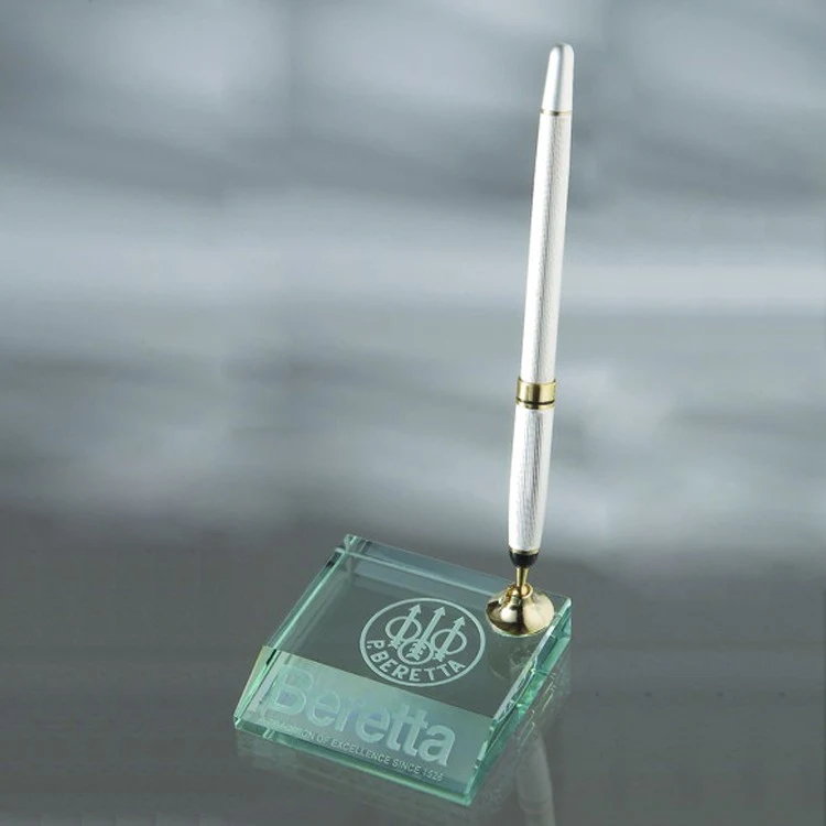 3" Desktop, Award-Jade Glass Pen Set w/ 1 Silver Ballpoint Pen_D645GA 1