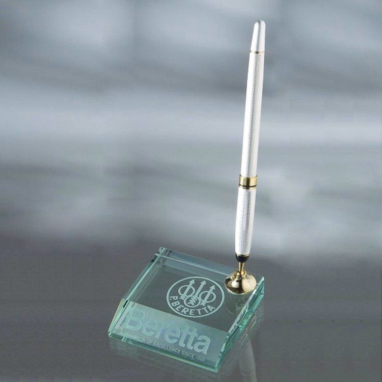 3" Desktop, Award-Jade Glass Pen Set w/ 1 Silver Ballpoint Pen_D645GA