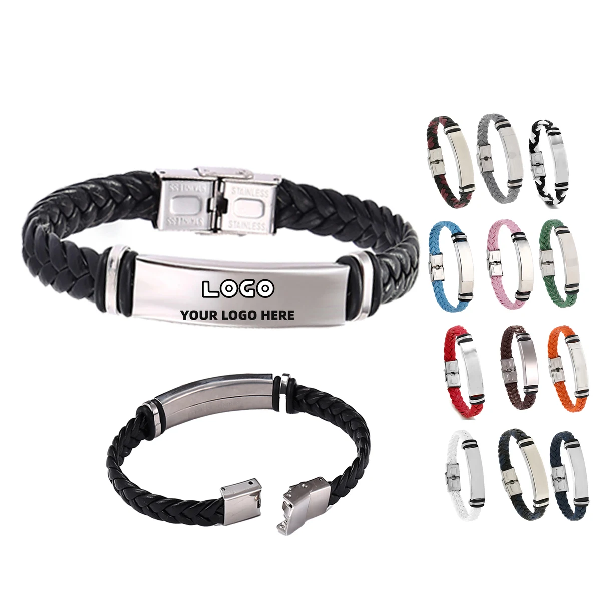 Stainless Steel Leather Braided Bracelet 1