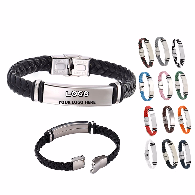 Stainless Steel Leather Braided Bracelet