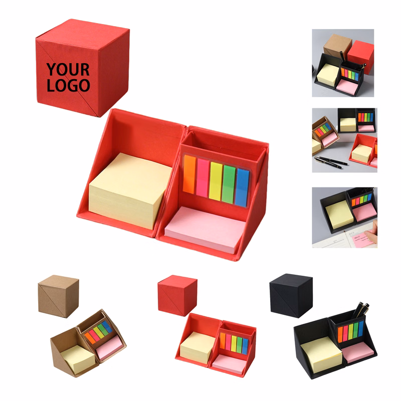 Kraft Desktop Sticky Note Set With Pen Holder 3.15" Cube