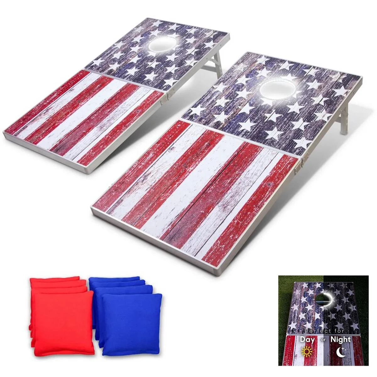 2' x 4' LED American Flag Manufactured Wood Cornhole Board 1