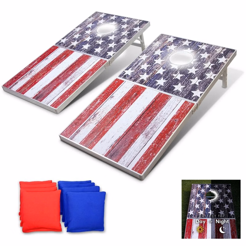 2' x 4' LED American Flag Manufactured Wood Cornhole Board