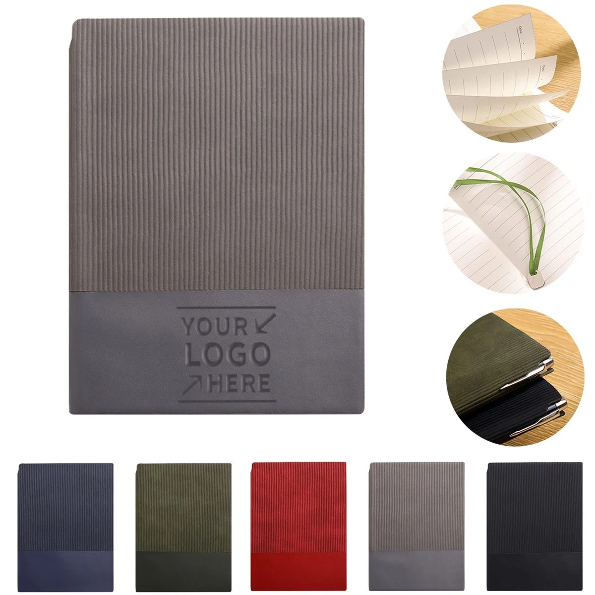 A5 Striped Cover Business Notebook W/ Ribbon Metal Bookmark 1