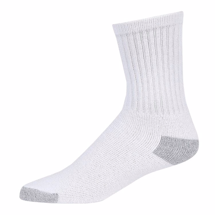 Adult Crew Sports Socks - White with Gray Size 10-13