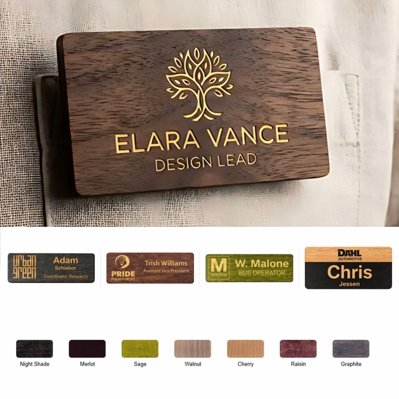 Engraved Real Wood Name Badge - USA Made