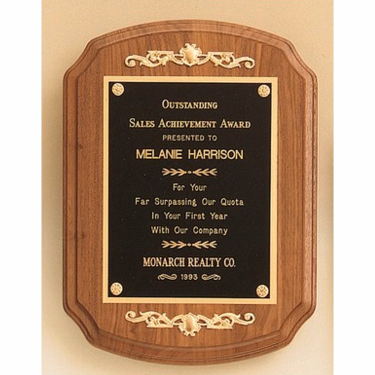 American walnut plaque with casting accents. 9" x 12" Award