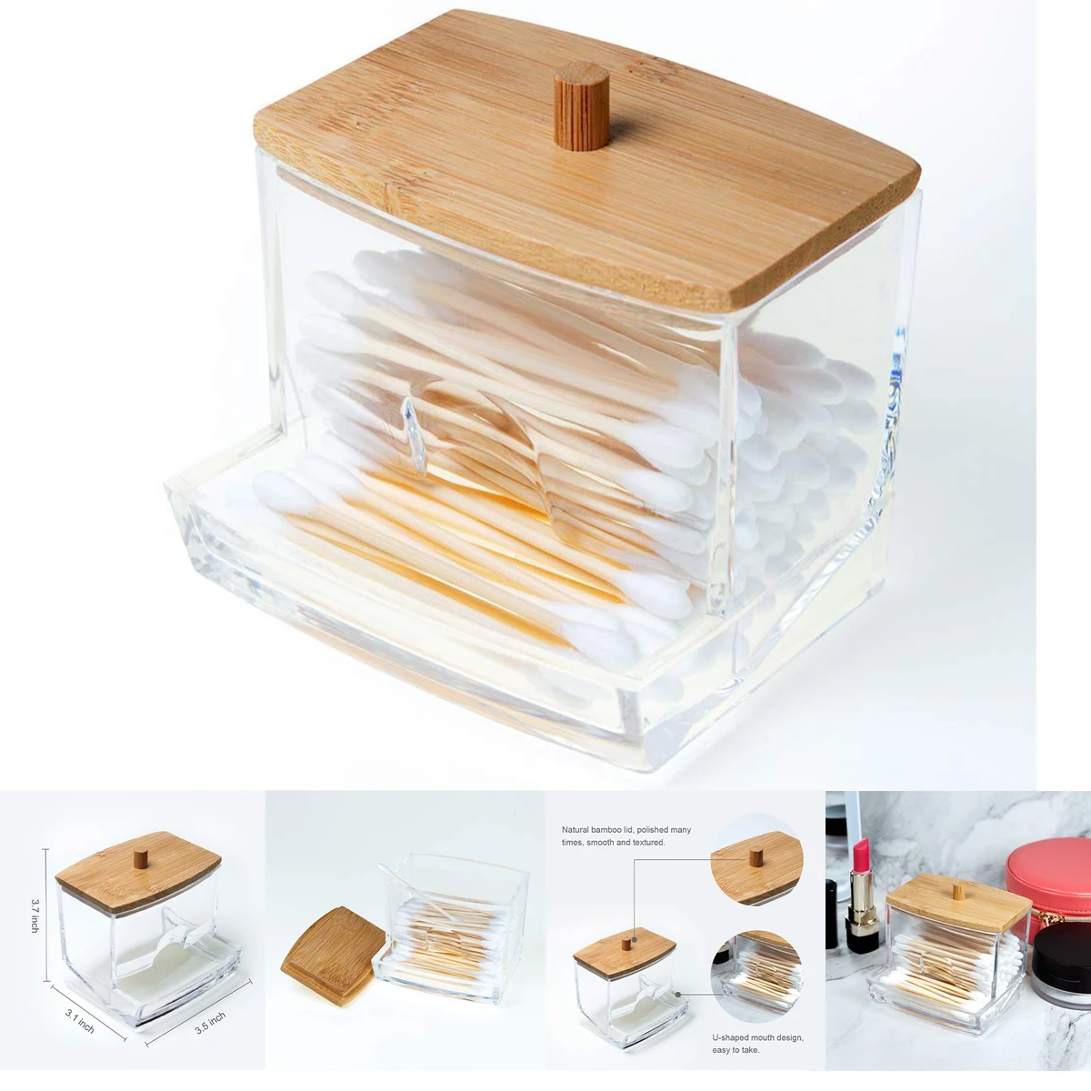 Acrylic Qtip Holder with Bamboo Lid 1