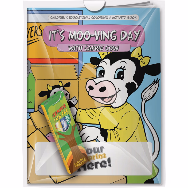 Combo Pack - CB1045 Coloring Book & 4-Pack of Crayons (Imprinted) in a Poly Bag