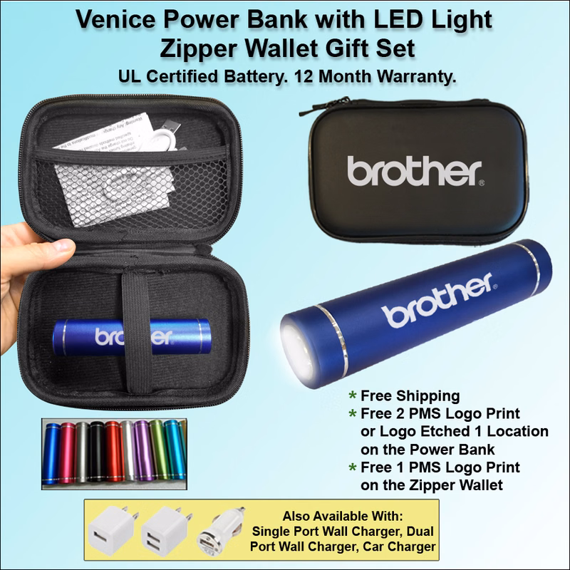 Venice Power Bank with LED Light in Zipper Wallet 1800 mAh
