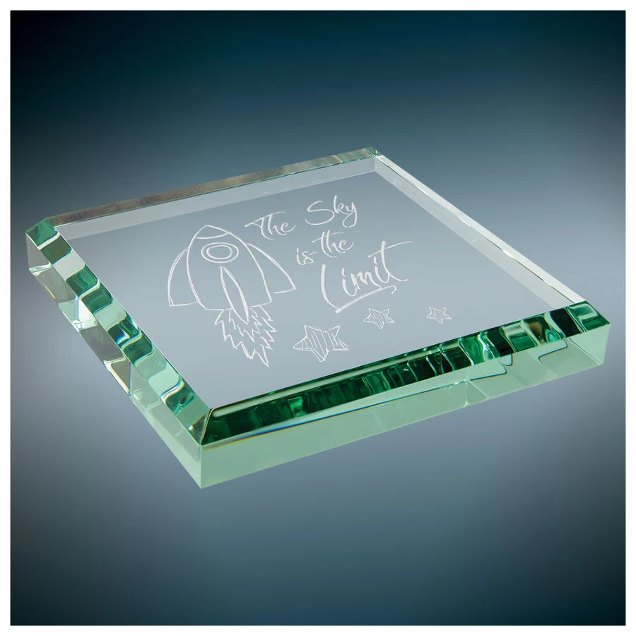 3" x 3" x 1/2" Jade Glass Paperweight Award 1