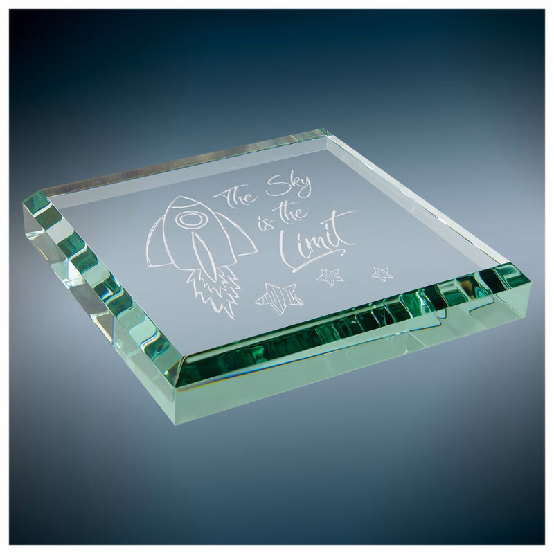 3" x 3" x 1/2" Jade Glass Paperweight Award