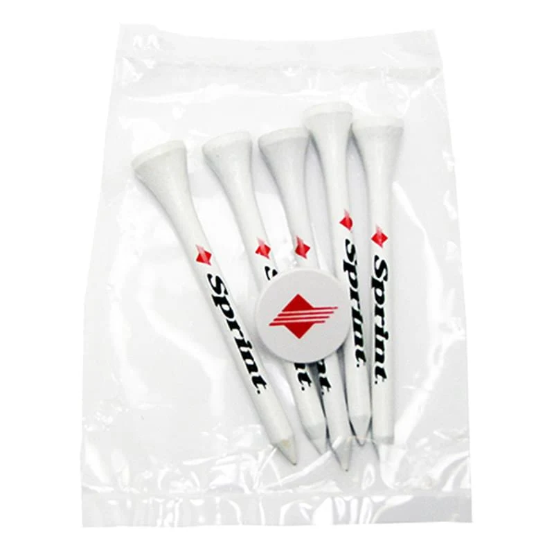 Golf Tee Poly Packet with 5 Tees & 1 Ball Marker 1