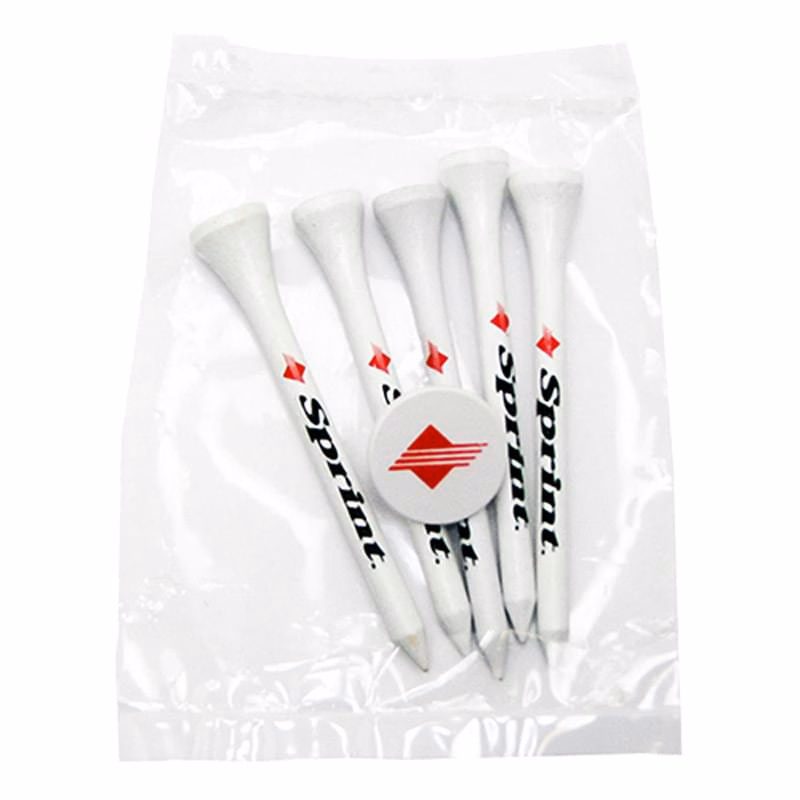 Golf Tee Poly Packet with 5 Tees & 1 Ball Marker