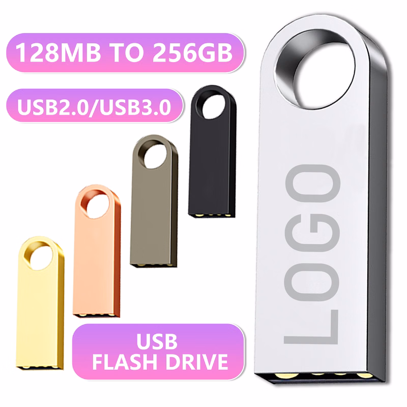 high-capacity metal USB flash drive attached to a keyring