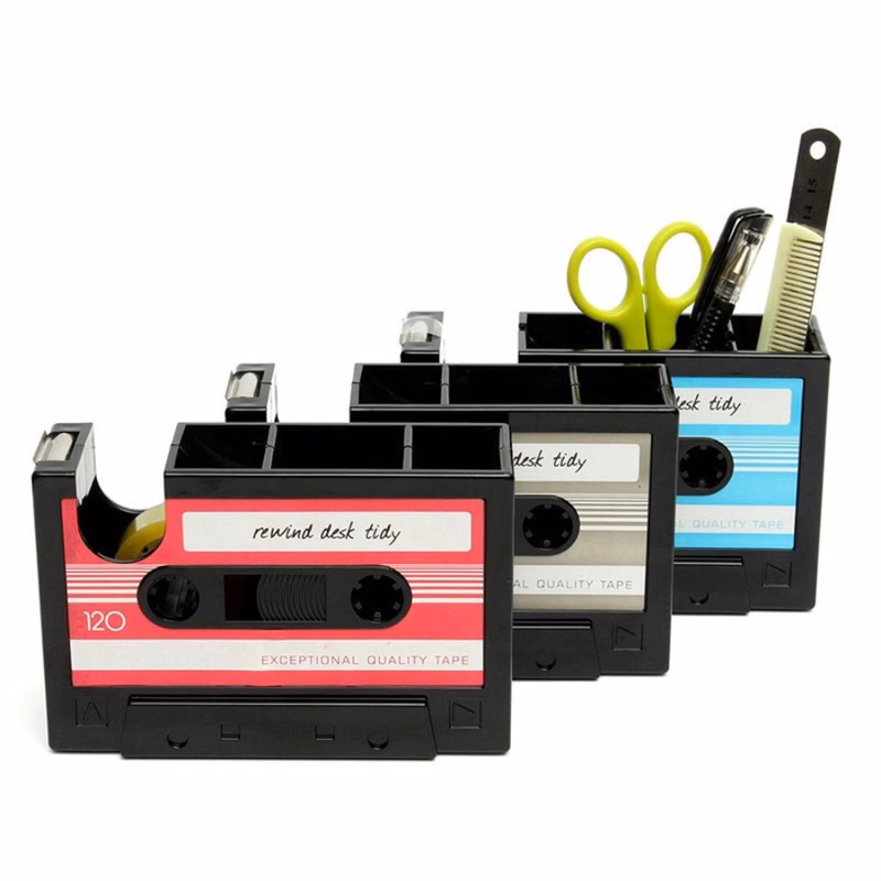 2-in-1 Cassette Shaped Tape Dispenser & Pen Holder