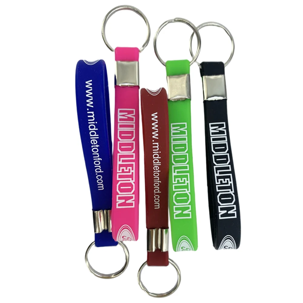 Exbossed Printed Multicolor Silicone Bracelet Wrisband Keychain 1